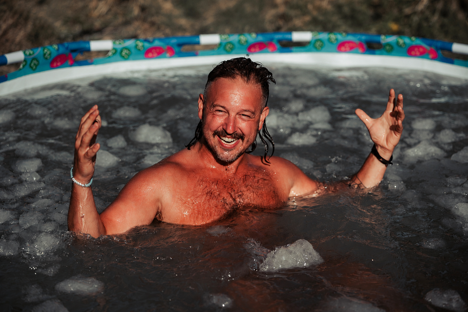 Billy 'Chill Bill' Brown laughing in an ice bath
